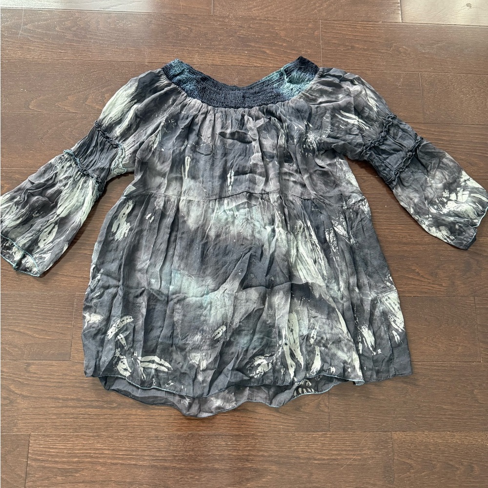 Baci 100% silk two layer Blue and Gray Tie-Dye Blouse L